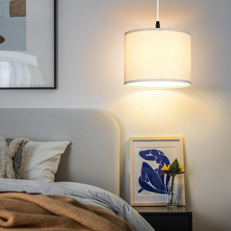 Plug in Pendant Light, Hanging Light with Plug in Cord with Dimmable Switch, Hanging Lamp, White