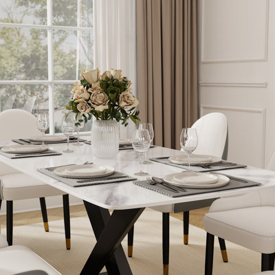 Ensemble de table de salle à manger en pierre frittée pour 6 personnes Zyrell