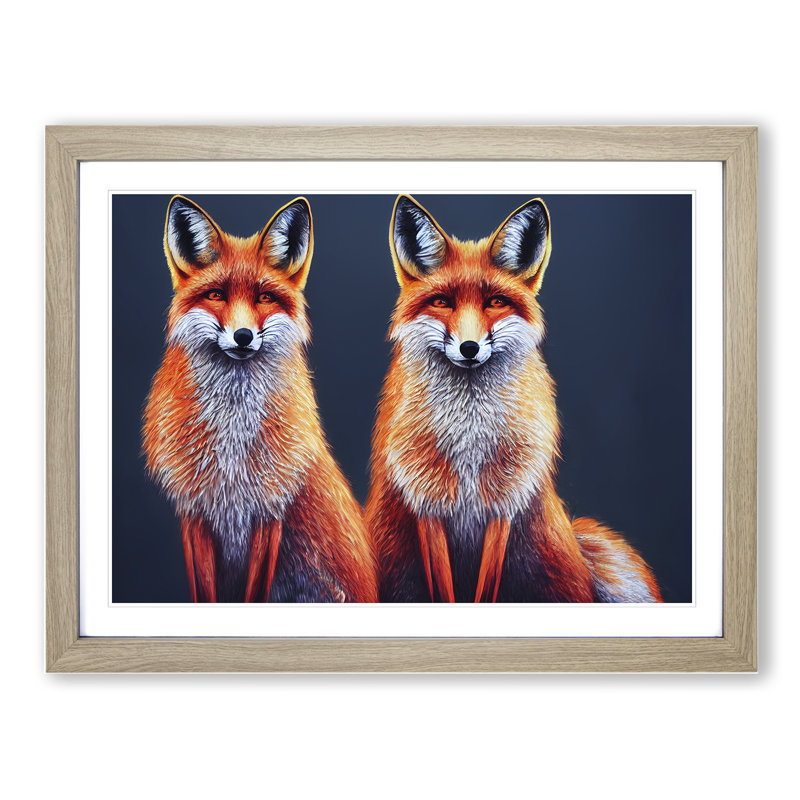 Two Foxes Vol.2 - Framed Print, 34cm H x 46cm W x 2cm D, Oak Framed