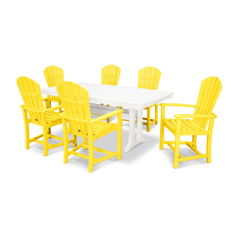 Ensemble repas 7 pièces avec pieds en tréteaux POLYWOOD Palm Coast, Citron / blanc