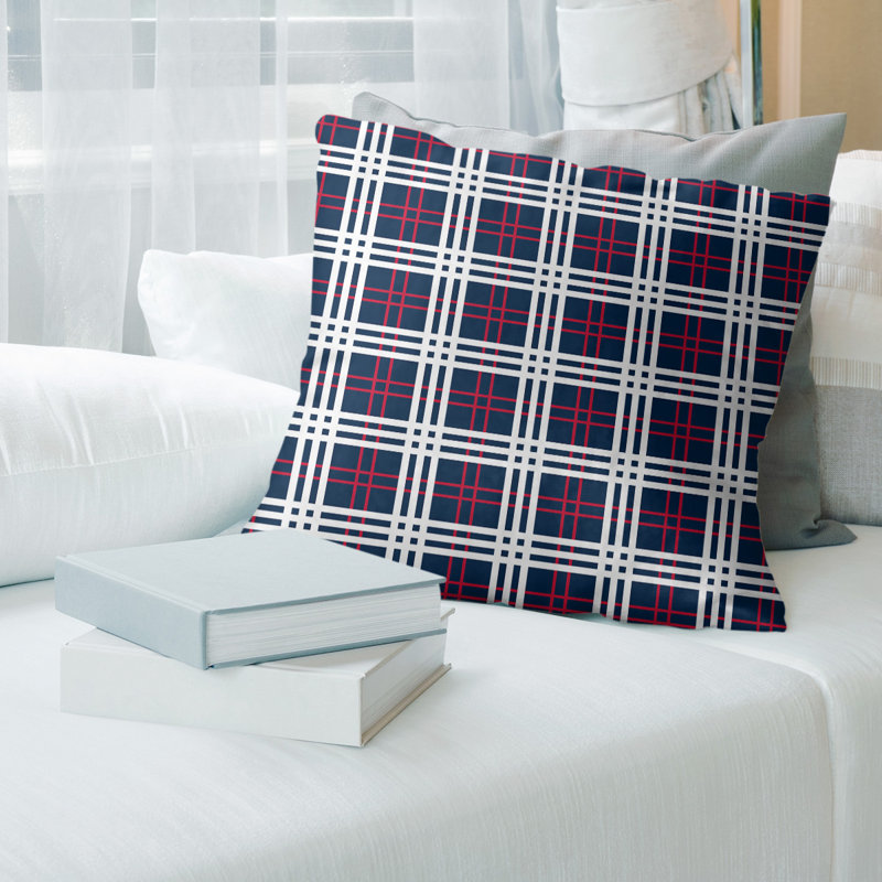 Housse de coussin carré et insert, Bleu nautique / rouge / blanc, 26 po x 26 po, Polyester / mélange de polyester