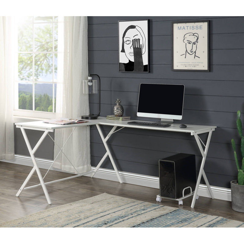 Dazenus White Finish L-Shape Computer Desk With Spacious Work Area And Sturdy Metal Frame, Ideal For Compact Spaces, White