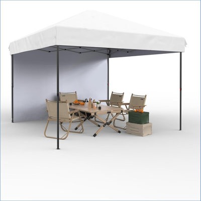 3x3M Heavy Duty Pop Up Canopy Tent with Carry Bag, Outdoor Instant Shelter Folding Canopy with 1 Sidewall 4 Stakes 4 Ropes 4 Sandbags for Farmers' Market, Portable Folding Waterproof Event Shelter for Commercial Events Party Camping