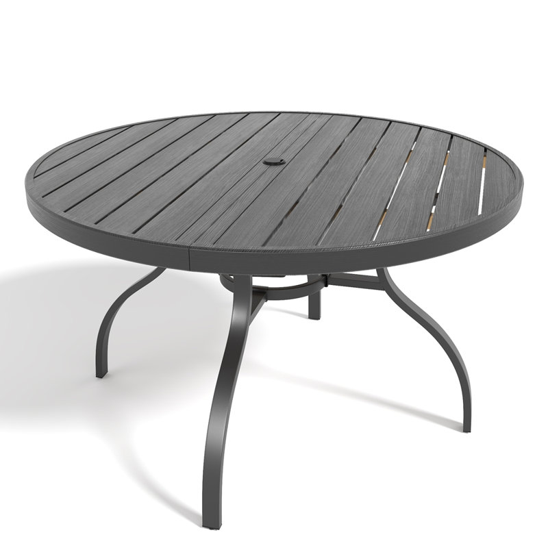 Table de patio ronde à lattes en faux bois, Noir