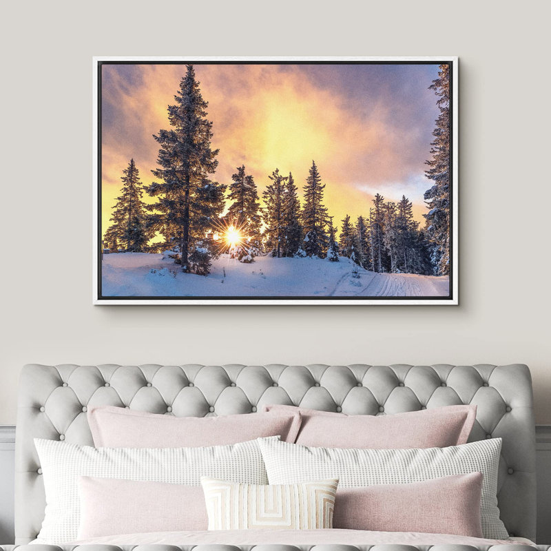 Coucher de soleil, hiver, pin, neige, forêt, nature, photographie, paysage sauvage, paysage, décor, Cadre flottant blanc