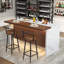 Grande table de bar imitation, table d'îlot avec lumières à DEL, mini bar autoportant à rayures en marbre mordern de 63 po avec grille, unité de bar pour la maison-1258530296