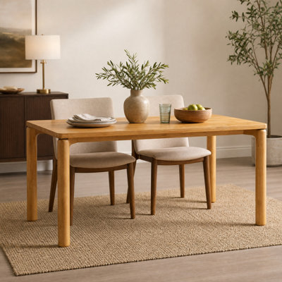 70" Solid Rubber Wood Dining Table, Modern Japandi Dining Table with Round Legs, Natural