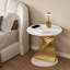 Plateau de table d'appoint 20 po en faux marbre or blanc avec piédestal en spirale en métal Veine unique Style moderne résistant aux rayures et à la chaleur pour canapé-2080663571