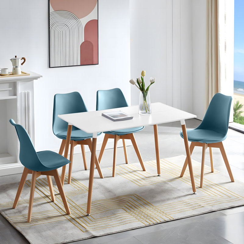 Nero 4 - Person Dining Set, White, Aegean Blue