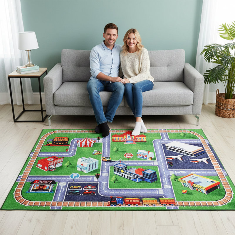 Furnish my Place Schaible 763 City Map | HD City Street Map Kids Rug | Washable Floor Mat | Playroom & Kindergarten | Contemporary Design | Multicolor