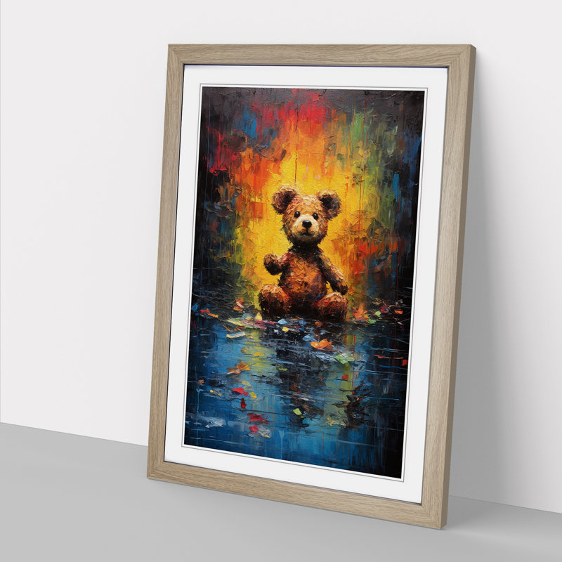 Teddy Bear Action Painting No.2 - Framed Print, Oak, 46cm H x 34cm W x 2cm D