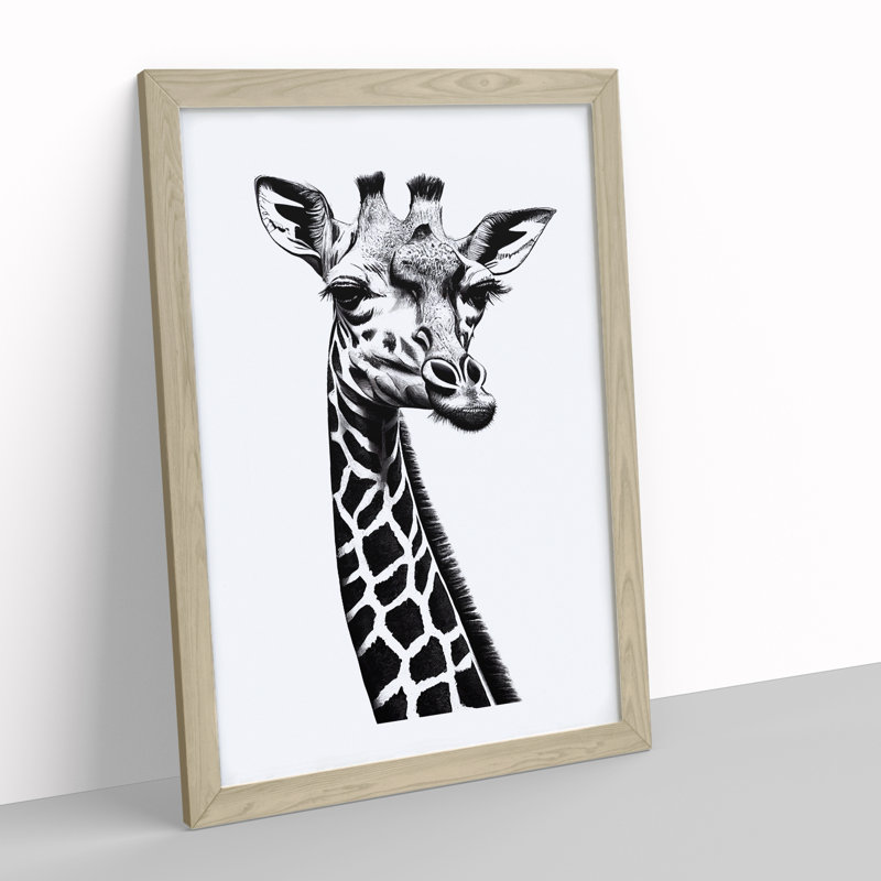 Monochrome Giraffe No.2 - Framed Print, 64cm H x 46cm W x 2cm D, Oak