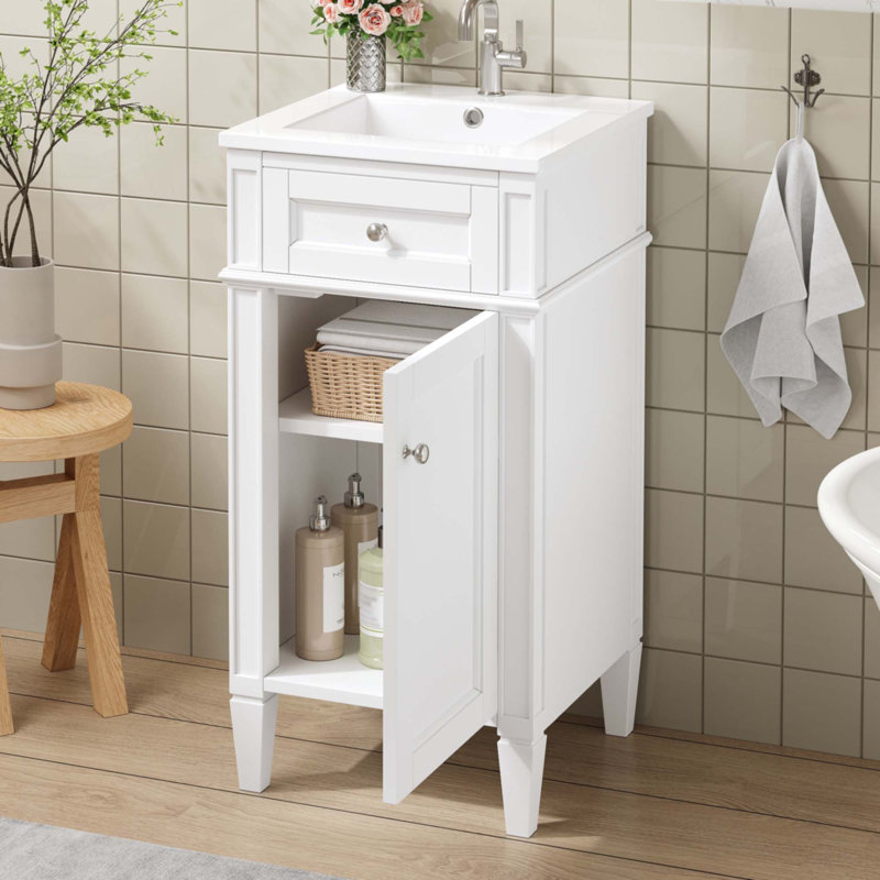 Meuble-lavabo de 16 pouces avec lavabo en céramique, Blanc