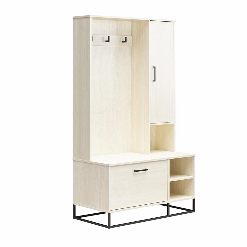 Ivory Oak Hall Tree with Bench and Shoe Storage