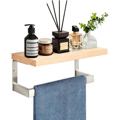 Porte-serviettes à main Ring Anneau à serviettes avec tablette en bois, support à serviettes à main, support à serviettes pour salle de bain, accessoires de salle de bain fixés au mur
