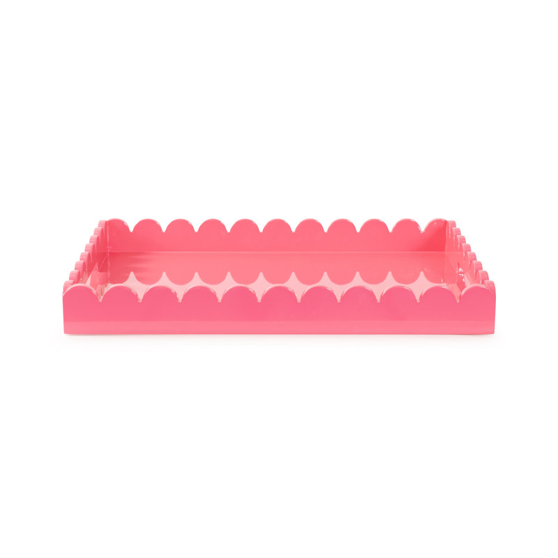 Hindley Hand-Crafted Rectangular Scalloped Wood Tray, Pink