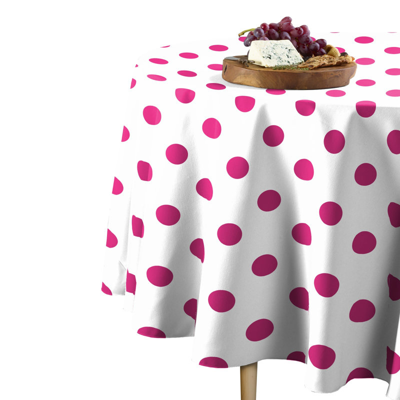 Yawri Dots Round Tablecloth, 60" x 60", Hot Pink/White