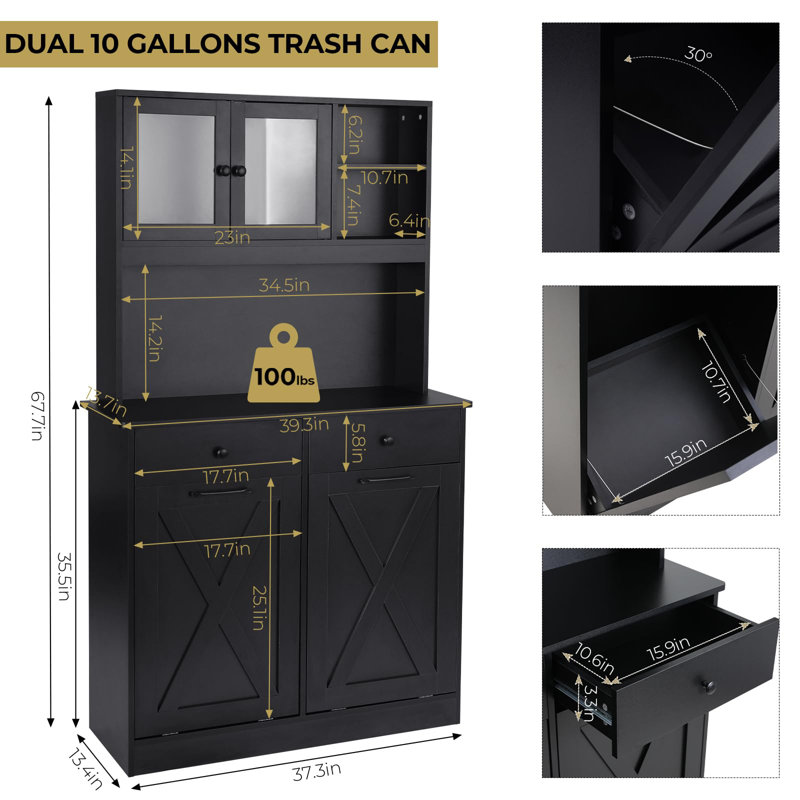 Double Tilt Out Trash Cabinet Trash Can - 10x2 Gallons (Trash Bins Not Included) 1 PC, Black