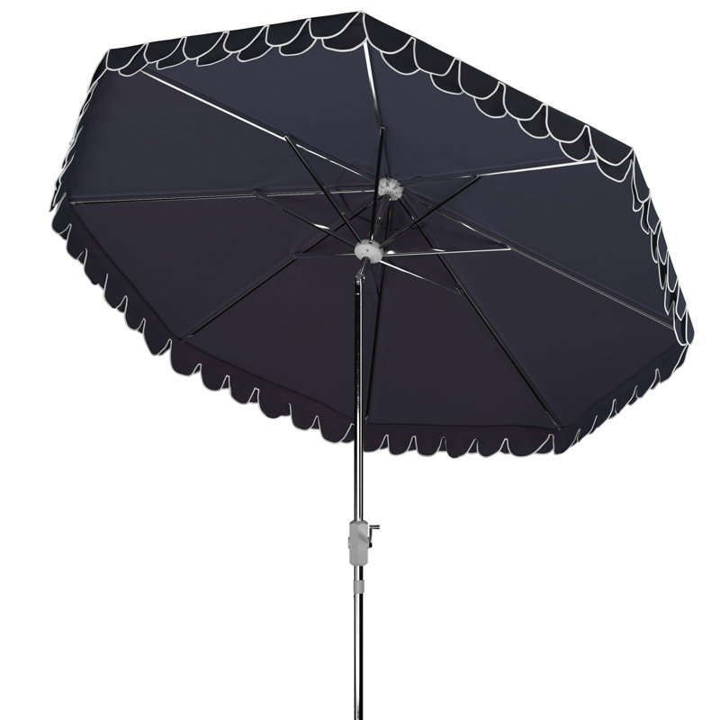 Outdoor Uv Resistant Elegant Valance Manual Tilt Umbrella, Navy, Chrome
