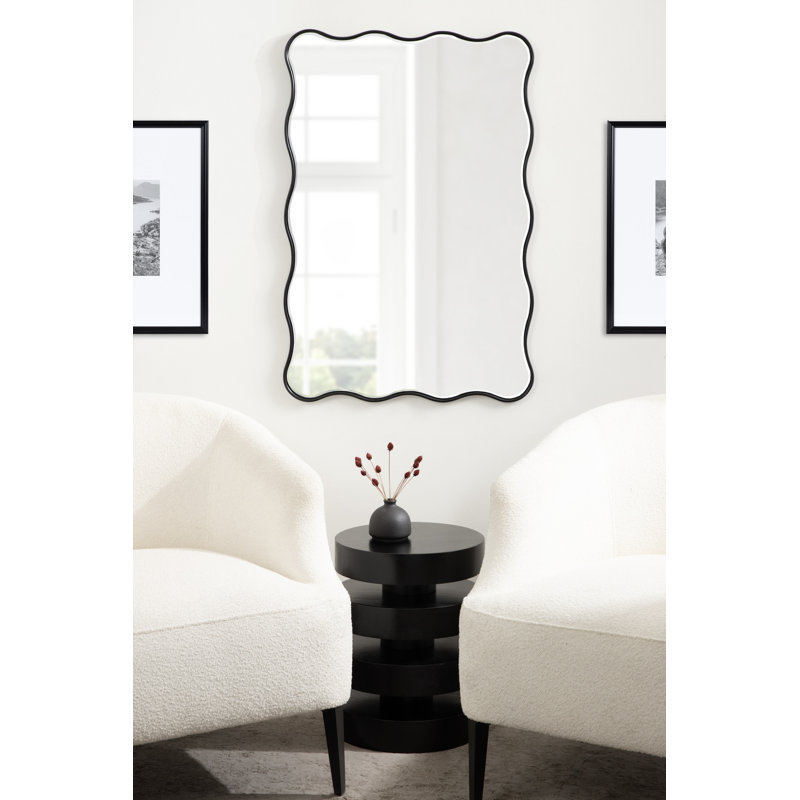 Miroir de salle de bain rectangulaire festonné, Noir, noir, noir, noir, 36 po x 24 po