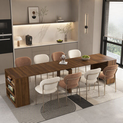 Extendable Foldable Dining Room Table for 1 to 10 People, Wood Rectangle Expandable Table with Space Saving Console Mode, Multifunctional Dining, Kitc