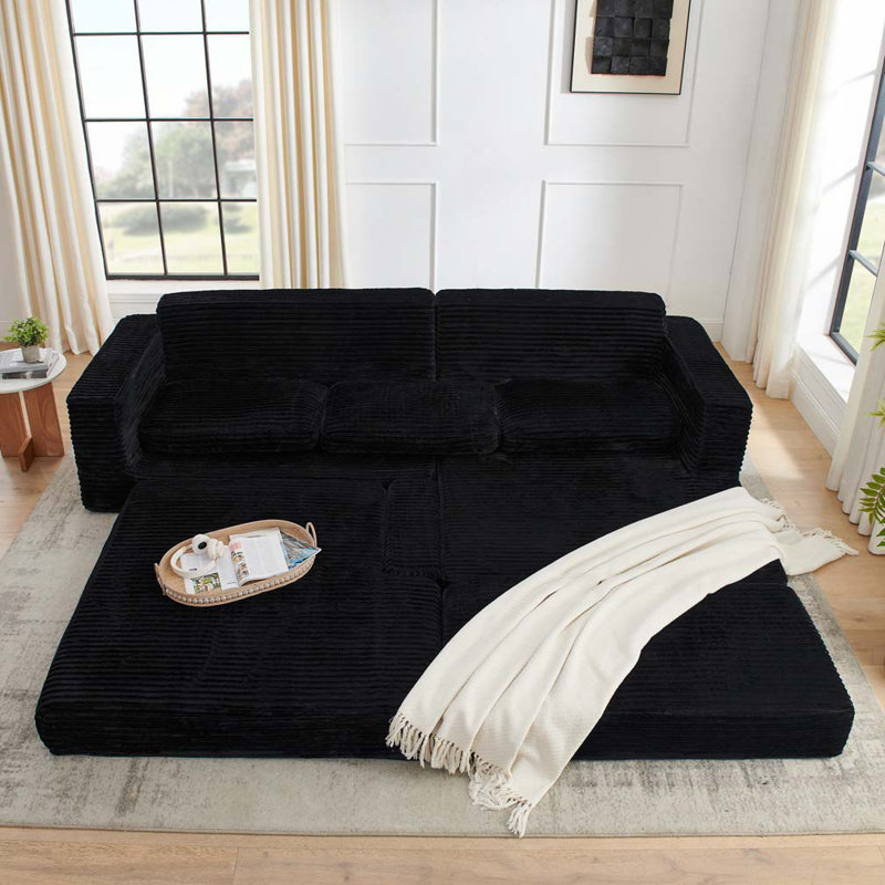 Canapé modulaire en velours côtelé Corduroy, Noir