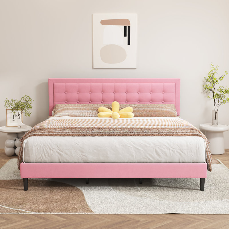 Anghelina Upholstered Platform Bed, King, Pink