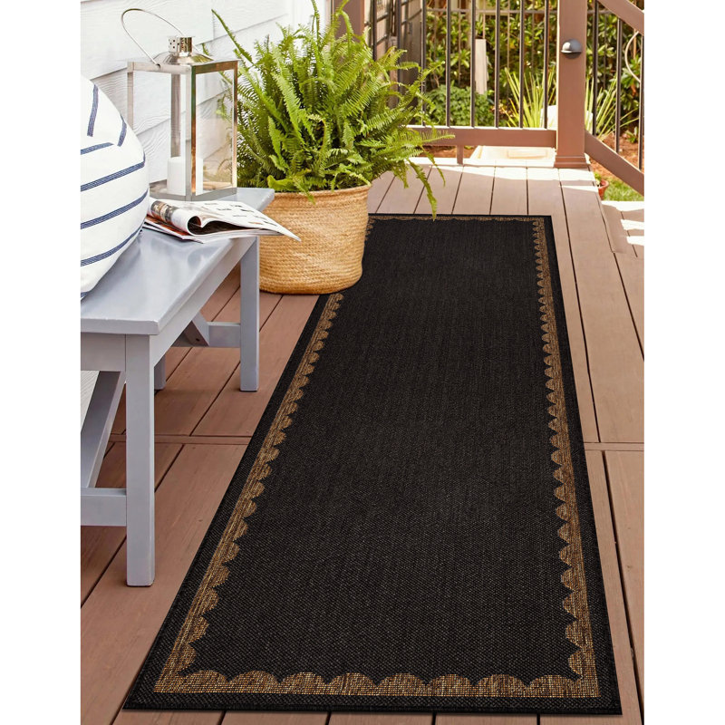 Tapis tissé à plat en jute gris foncé / naturel à bordure festonnée, Gris foncé, Tapis de couloir 2 pi 3 po x 8 pi