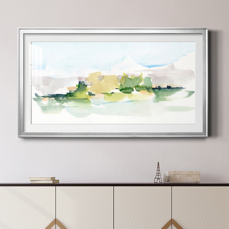 Tangerine Sunset I - peinture encadrée, Blanc, H 14,5 po x l 26,5 po x P 1,5 po, Papier avec cadre argenté