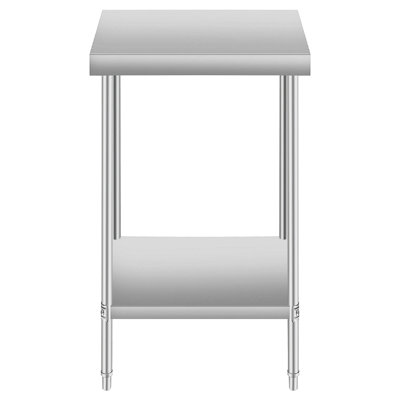 Table de travail de cuisine en acier inoxydable de 61 cm de large avec tablette inférieure, idéale pour la restauration et les restaurants. Hauteur de 81 cm, conception facile à nettoyer, grande profondeur et espace de travail confortable.