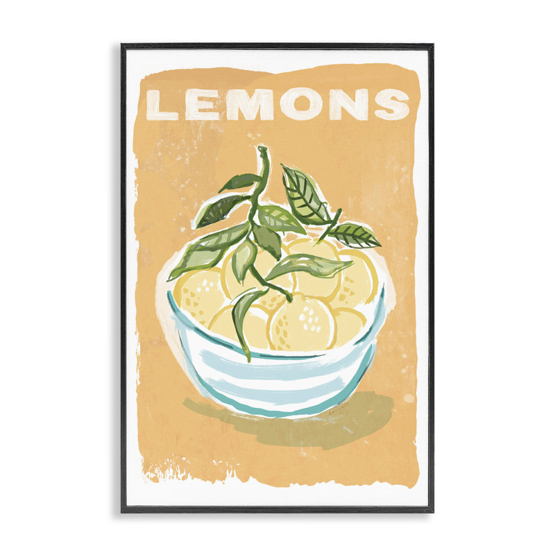 Estampe numérique à motif torsadé citron, design par Chad Barrett, H 18 po x l 12 po, Giclée noire de minuit encadrée