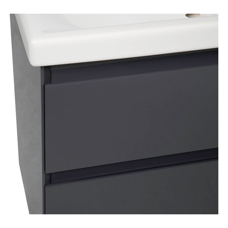 Jenisa 27.76'' Single Bathroom Vanity with Ceramic Top with Mirror, Graphite Gloss