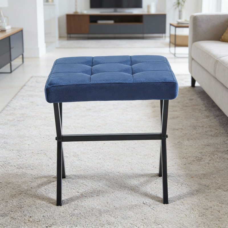 Tabouret d'appoint rembourré, tabouret à pieds en X en métal, tabouret avec siège de selle à coussin épais, Bleu