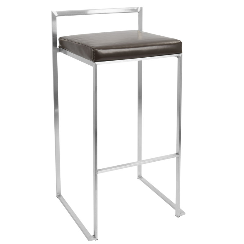 Tabouret de bar et de comptoir Derik, Acier inoxydable, Tabouret de bar (siège d'une hauteur de 31 po), Similicuir brun
