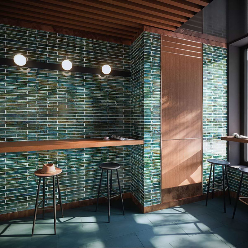 Komorebi 2x12 Brick Polished Glass Subway Tile, Juneau Spring