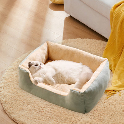 Lit pour chat doux à carreaux lavables et chauds, 19,69 po x 15,35 po, vert