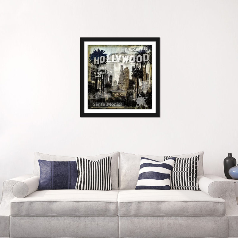 « landmarks l.a. », impression sur toile, H 16 po x l 16 po x P 1 po, Papier d'art encadré noir, Blanc