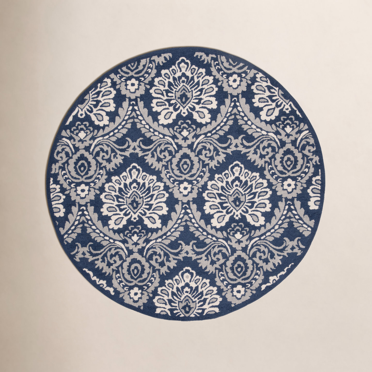 Tansy Navy Ivory Hand-Tufted Wool Rug, Round 6'