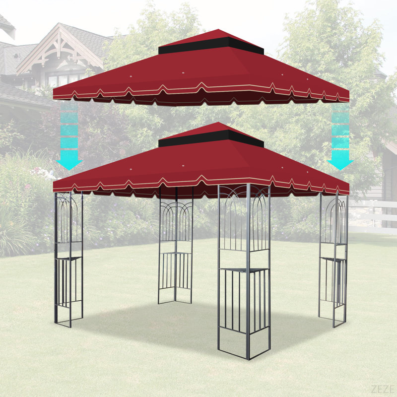 10X10 Ft Outdoor Patio Gazebo Replacement Canopy,Double Tiered Gazebo Tent Roof Top Cover Only Greatwall Border(Frame Not Include)