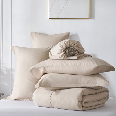  Ensemble d'édredon très grand kaki uni avec draps, lit dans un sac 7 pièces, ensemble de literie complet en microfibre douce à surpiqûres classiques pour toutes les saisons