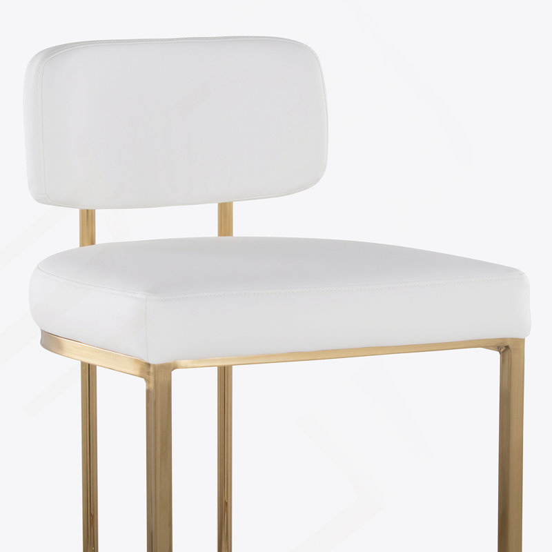 Tabouret de bar à hauteur fixe en métal doré et similicuir blanc - ensemble de 2