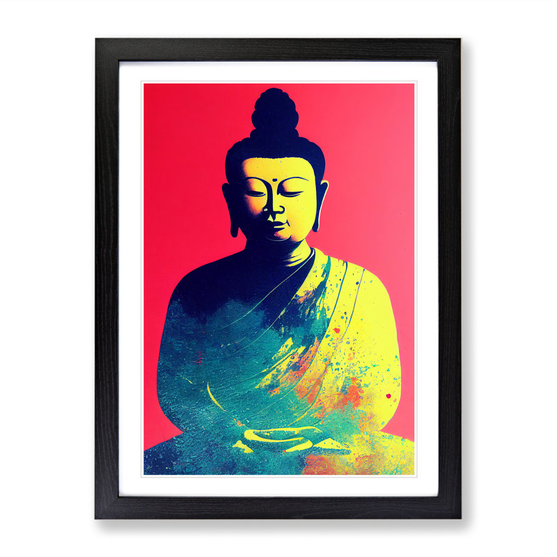 Buddha Splashed No.2 - Print, 66cm H x 48cm W x 2cm D, Black Framed, White