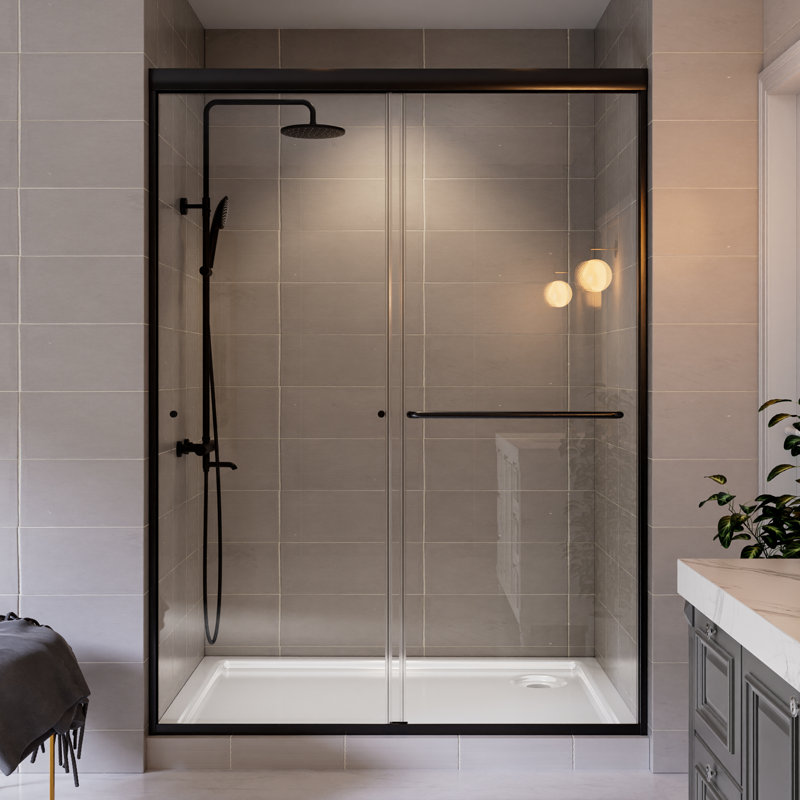 50'' - 54'' W x 72'' H Double Sliding Framed Shower Door with SGCC Certified Clear Glass, Matte Black