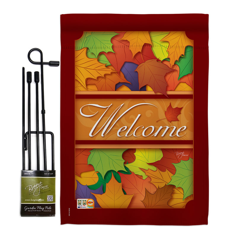 Autumn Harvest Multicolor Polyester Garden Flag Set with Pole