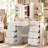 43.3" Makeup Vanity Desk with Tri-Fold LED Lighted Mirror, 9 Drawers and Hidden Storage for Bedroom-2073016596