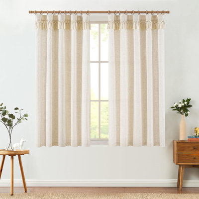 Chenae Linen Blend Tassel Semi Sheer Curtain Panel Pair