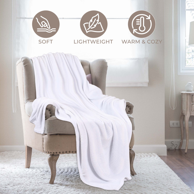 Superior White Fleece Plush Reversible Throw Blanket