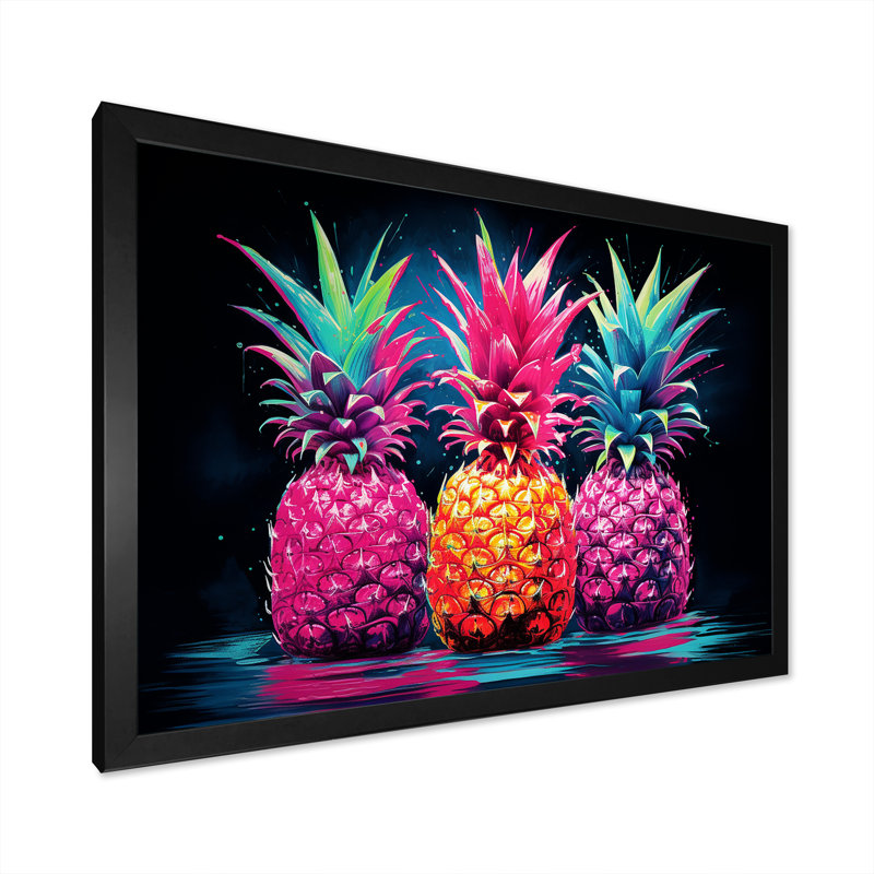 Nectar néon ananas IV sur toile, Cadre photo noir simple, H 24 po x l 32 po x P 1 po