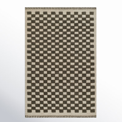Azle Charcoal Beige Hand-Woven Wool Rug