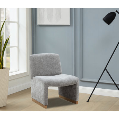 Fauteuil d'appoint confortable, fauteuil de chambre rembourré, conception sans accoudoirs avec pieds en bois et tissu chenille doux pour le salon